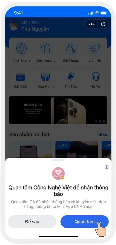 Quan tâm Zalo OA
